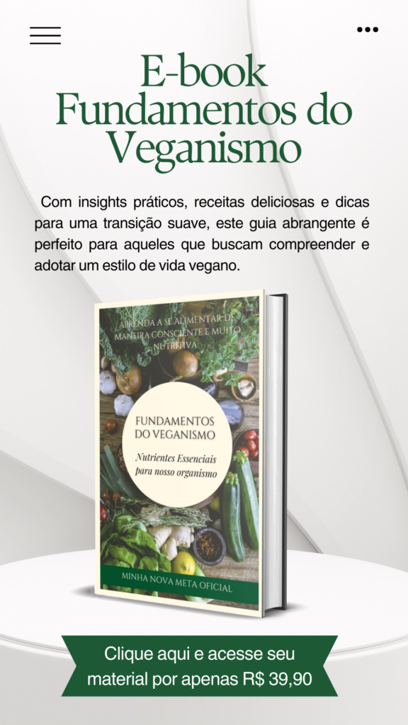 Capa de um ebook sobre veganismo, falando sobre dietas e receitas!