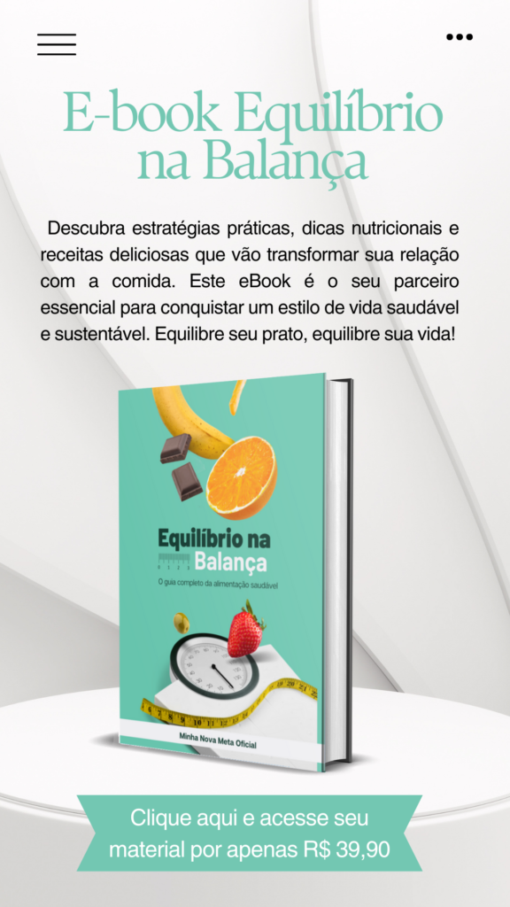 Capa de um ebook falando sobre equilibrio na balança e alimentação saudável